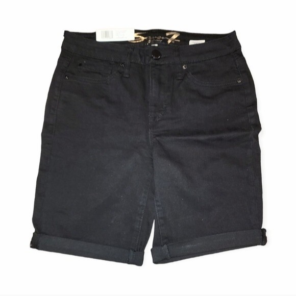 Seven7 Black Super Soft Stretch Rolled Cuff Sunset Bermuda Shorts Size 6 - Picture 2 of 11